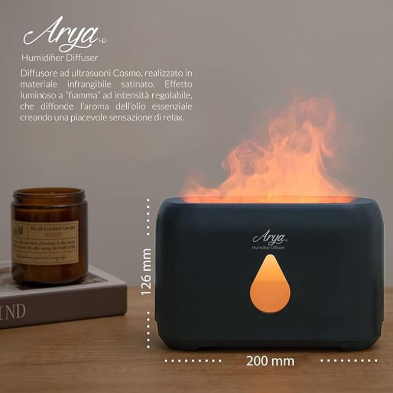 Arya HD Cosmo - Diffusore ad ultrasuoni di oli essenziali con effetto luminoso a fiamma