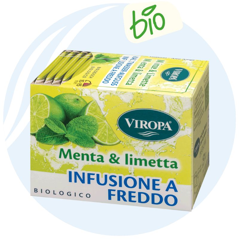 Viropa Menta e Limetta è una tisana con infusione a freddo, biologico.