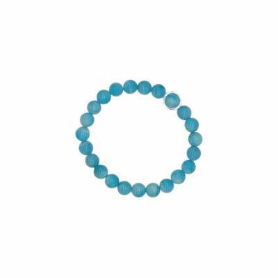 Bracciale con pietre sferiche in amazzonite. Quinto Chakra: "Gola". E' una pietra di trasformazione, sviluppa l'intuito personale e la capacità di prendere decisioni. Promuove la forza di volontà per uscire da situazioni di stress abbandonare vizi e dipendenze. Favorisce il coraggio e la determinazione e contrasta il vittimismo e il fatalismo; aiuta il soggetto a liberarsi dall'idea di essere vittima di un destino crudele immodificabile.